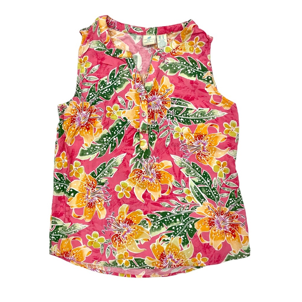 Caribbean Joe Pink Hibiscus Floral Sleeveless Blouse